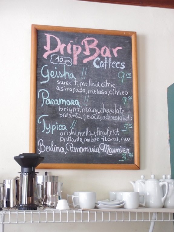 Coffee bar menu